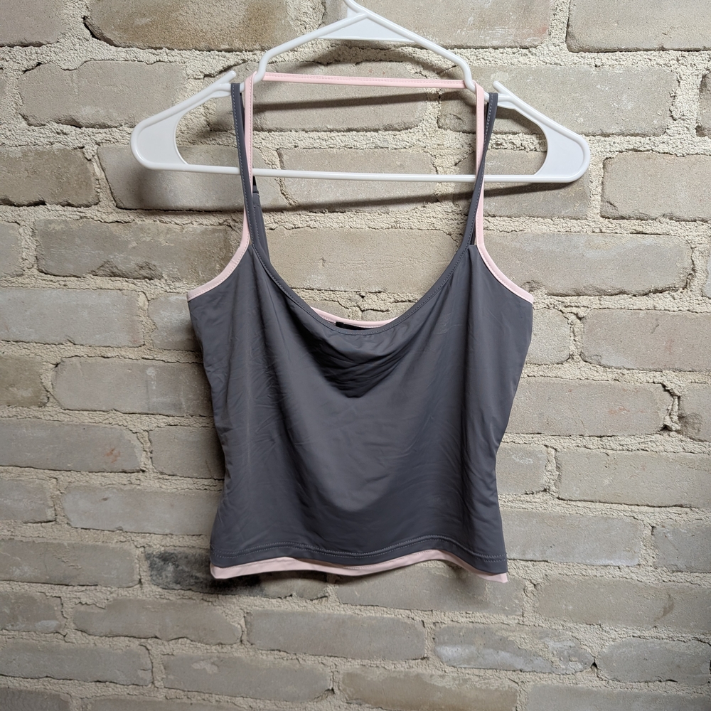 Gray and Blue Sleeveless Crop Camisole